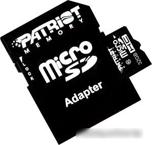 Карта памяти Patriot microSDHC (Class 10) 32 Гб + адаптер (PSF32GMCSDHC10) - фото 1 - id-p220750226