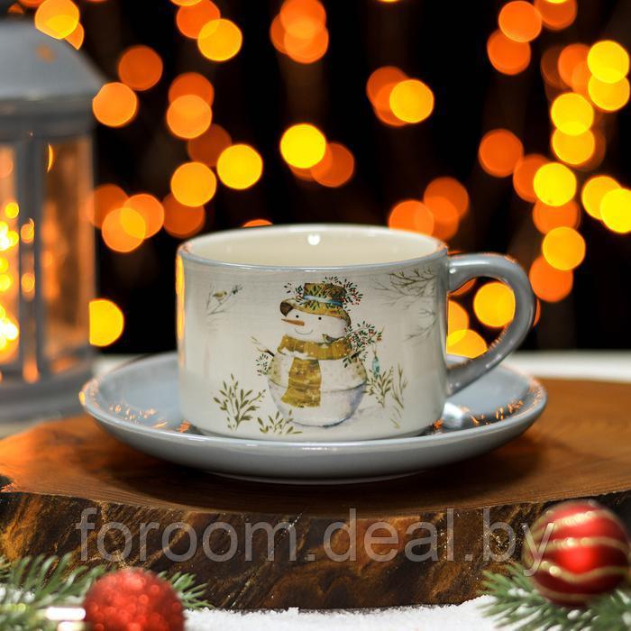Чайная пара: чашка 210мл, блюдце (d)15см Доляна Рождественский снеговик 6249618 - фото 1 - id-p220750644