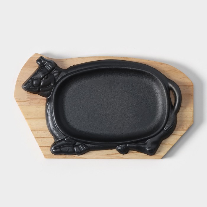 Сковорода чугунная «Корова», 30×18 см, на деревянной подставке МИКС - фото 2 - id-p220756251