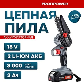 Пила цепная аккумуляторная ProfiPower MKGSD-18V (2 АКБ 2 А/ч, шина 10 см), фото 2