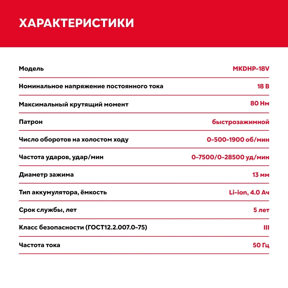 Дрель-шуруповерт ударная бесщеточная ProfiPower MKDHP-18V (80 Нм, 2 АКБ 4 А/ч, кейс) E0162 - фото 6 - id-p203005207