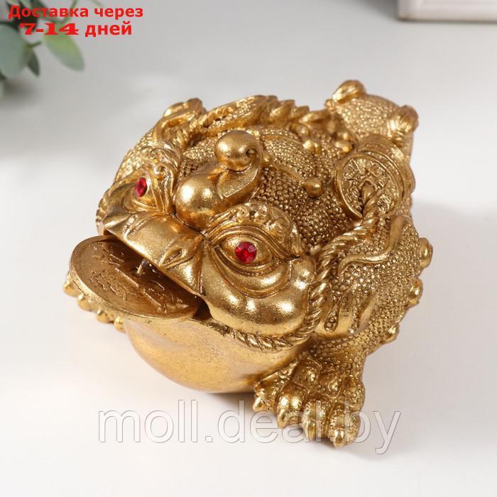 Нэцке золото полистоун "Золотая жаба с монетой" 15,7х12х9,5 см