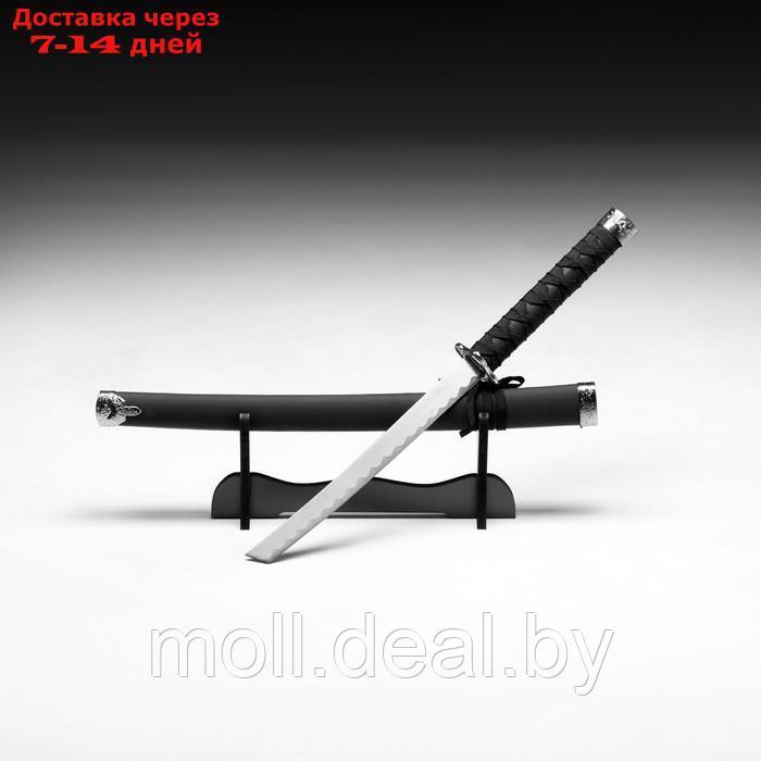 Сувенирное оружие "Катана на подставке", чёрные ножны ,матовая, гладкая 70см, клинок 31см - фото 1 - id-p220739677
