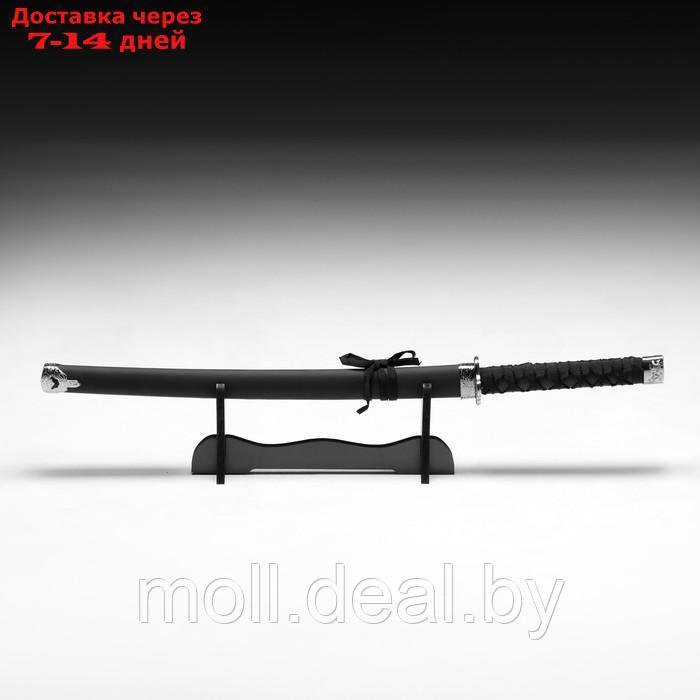 Сувенирное оружие "Катана на подставке", чёрные ножны ,матовая, гладкая 70см, клинок 31см - фото 2 - id-p220739677