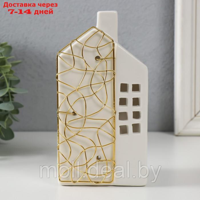 Подсвечник керамика, металл на 1 свечу "Дом" белый с золотом 9х6,3х16,7 см - фото 1 - id-p220739694