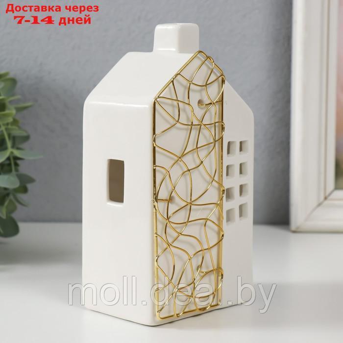 Подсвечник керамика, металл на 1 свечу "Дом" белый с золотом 9х6,3х16,7 см - фото 2 - id-p220739694