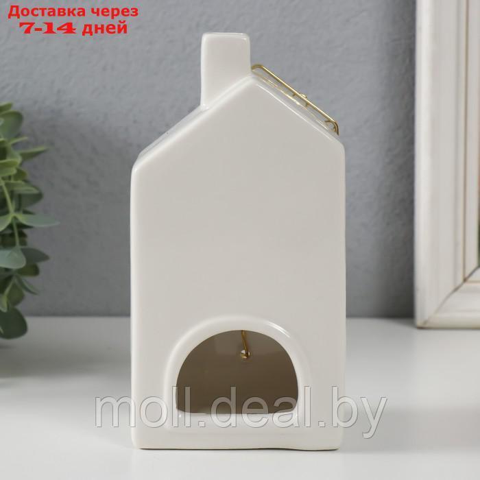 Подсвечник керамика, металл на 1 свечу "Дом" белый с золотом 9х6,3х16,7 см - фото 3 - id-p220739694