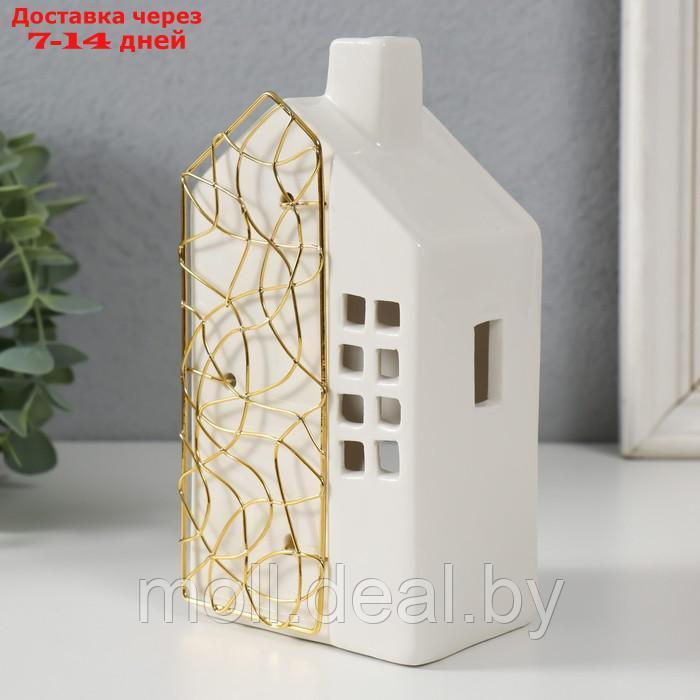 Подсвечник керамика, металл на 1 свечу "Дом" белый с золотом 9х6,3х16,7 см - фото 4 - id-p220739694