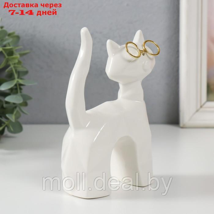 Сувенир керамика "Белый кот в очках, хвост трубой" грани 10,8х4,6х14,7 см - фото 2 - id-p220739704