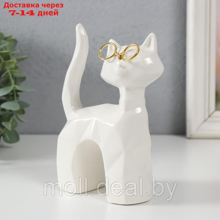 Сувенир керамика "Белый кот в очках, хвост трубой" грани 10,8х4,6х14,7 см - фото 4 - id-p220739704