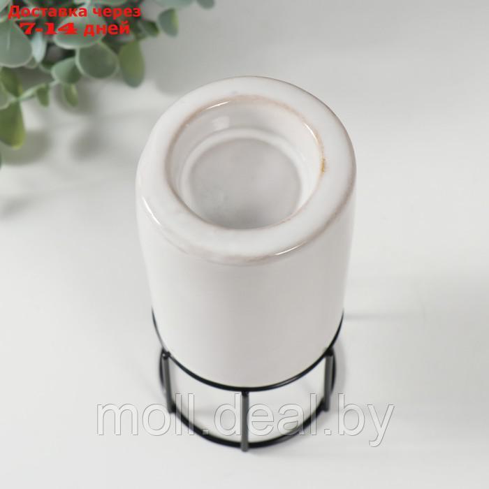 Подсвечник керамика, металл на 1 свечу "Столбик" белый с чёрным 7,4х7,4х15,3 см - фото 3 - id-p220739705