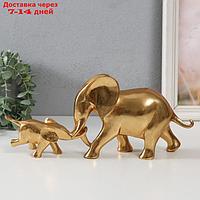 Сувенир полистоун "Слониха со слонёнком" золото набор 2 шт 32х6,6х13 см
