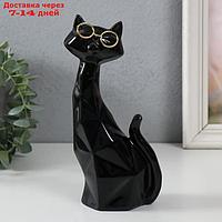 Сувенир керамика "Чёрный кот в очках, сидит" грани 19,5х5,5х8,5 см