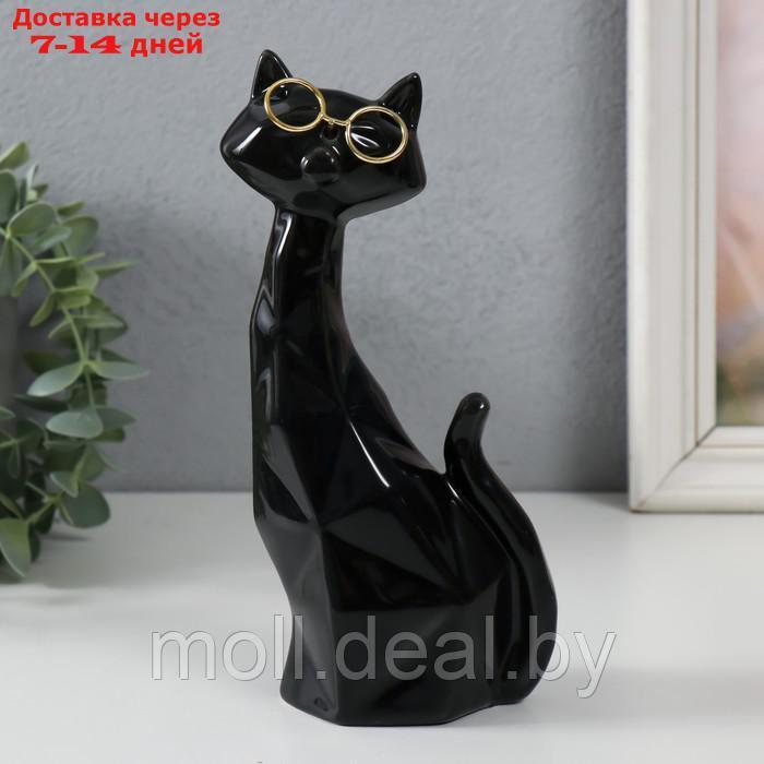 Сувенир керамика "Чёрный кот в очках, сидит" грани 19,5х5,5х8,5 см - фото 1 - id-p220739720