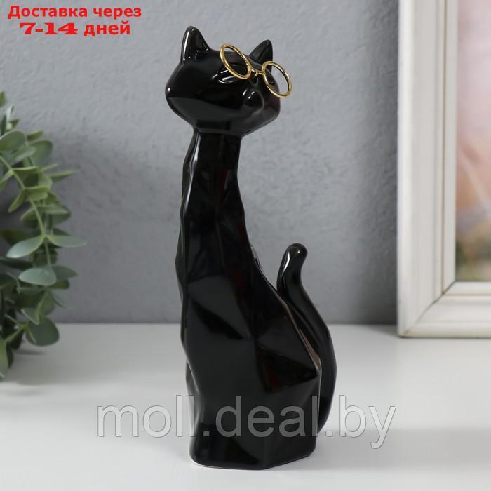 Сувенир керамика "Чёрный кот в очках, сидит" грани 19,5х5,5х8,5 см - фото 2 - id-p220739720