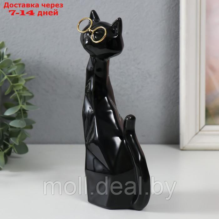 Сувенир керамика "Чёрный кот в очках, сидит" грани 19,5х5,5х8,5 см - фото 4 - id-p220739720