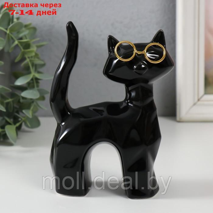 Сувенир керамика "Чёрный кот в очках, хвост трубой" грани 10,8х4,6х14,7 см - фото 1 - id-p220739765