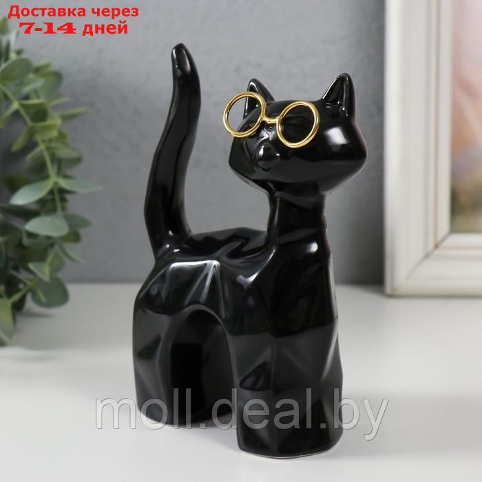 Сувенир керамика "Чёрный кот в очках, хвост трубой" грани 10,8х4,6х14,7 см - фото 4 - id-p220739765