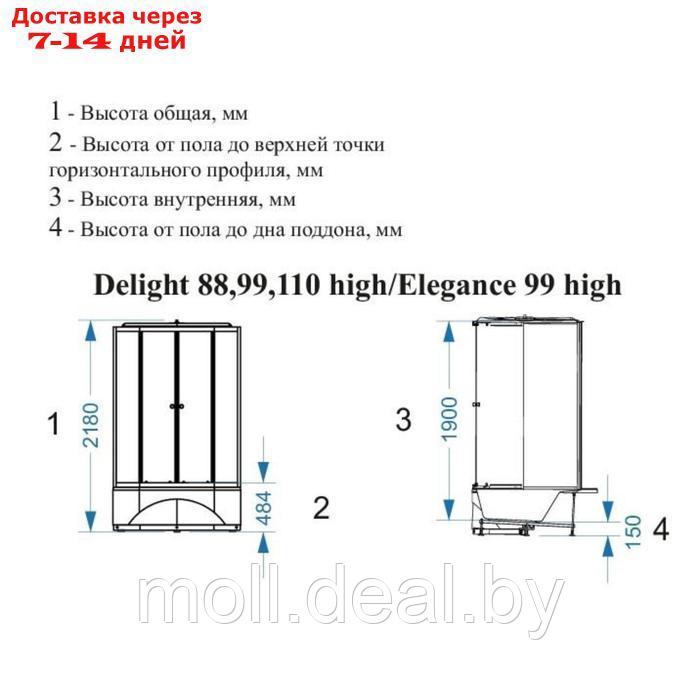 Душевая кабина DOMANI-Spa Delight 99, поддон 45см, черные стенки, тонированное стекло, 90х90 - фото 7 - id-p220734935