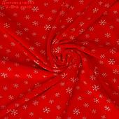 Лоскут Велюр на красном фоне белые снежинки, 100*180см