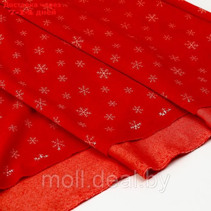 Лоскут Велюр на красном фоне белые снежинки, 100*180см - фото 2 - id-p220737840