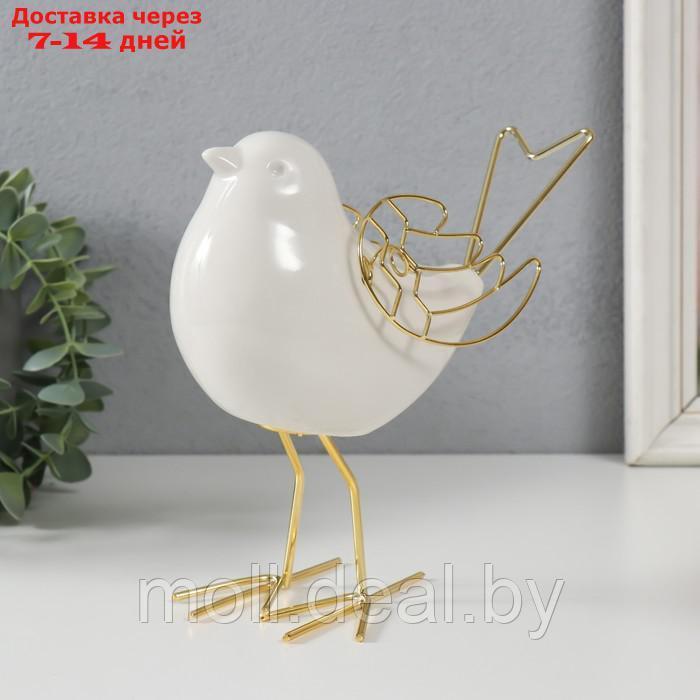 Сувенир керамика, металл "Белый воробей" с золотыми крыльями 9х17х17 см - фото 4 - id-p220739809