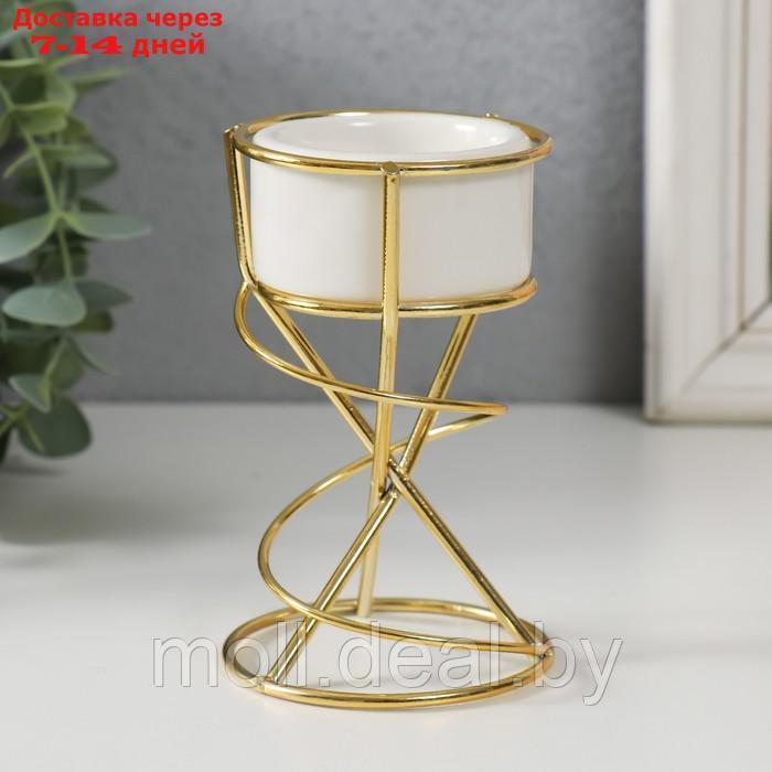 Подсвечник керамика, металл на 1 свечу "Спираль" белый с золотом 6,8х6,7х11,3 см - фото 2 - id-p220739810