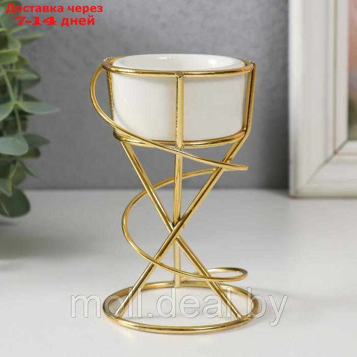 Подсвечник керамика, металл на 1 свечу "Спираль" белый с золотом 6,8х6,7х11,3 см - фото 3 - id-p220739810
