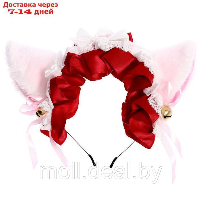 Карнавальный ободок "Аниме ушки"с красной повязкой