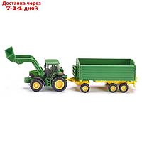 Игрушечный трактор с ковшом и прицепом-кузовом John Deere, масштаб 1:87