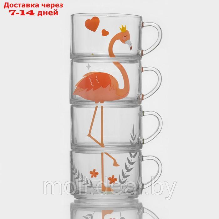 Кружки стеклянные "Фламинго", 420 мл, 4 шт