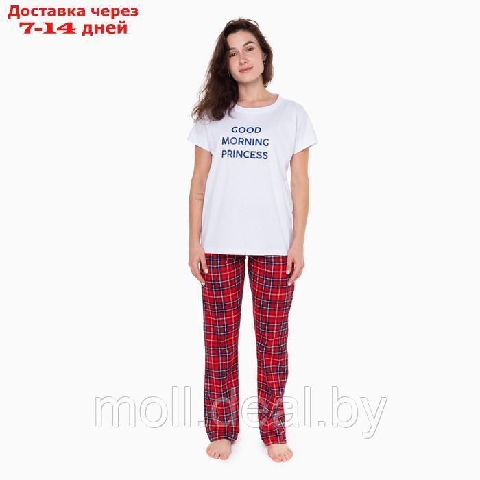 Комплект домашний женский "GOOD MORNING" (футболка/брюки), цвет белый/красный, размер 48 - фото 1 - id-p220741168