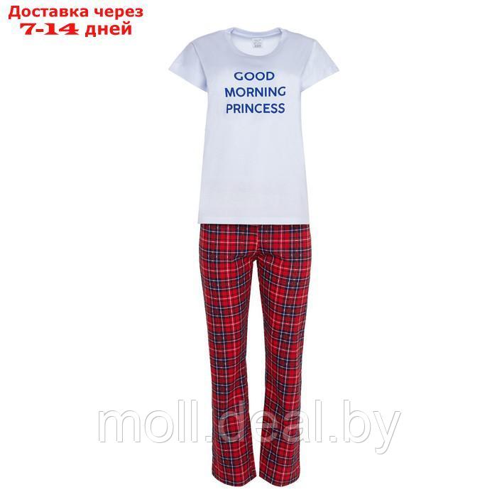 Комплект домашний женский "GOOD MORNING" (футболка/брюки), цвет белый/красный, размер 52 - фото 9 - id-p220741169