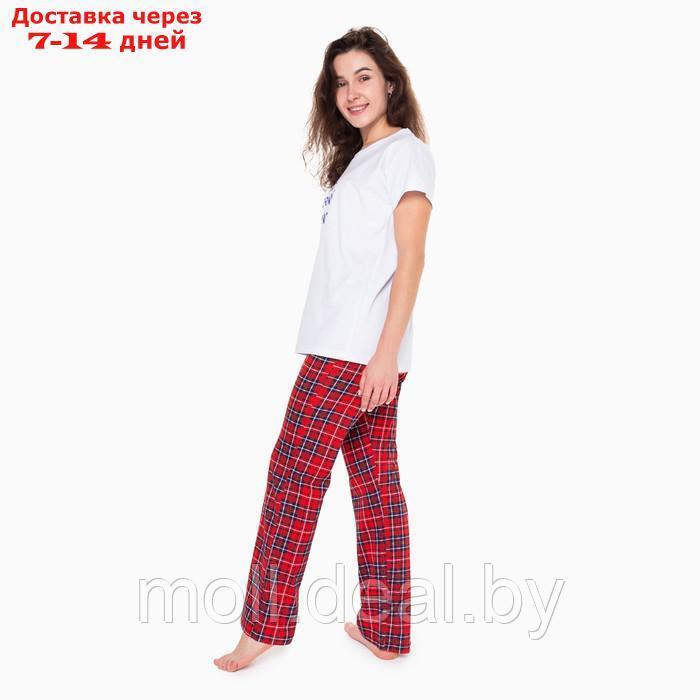 Комплект домашний женский "GOOD MORNING" (футболка/брюки), цвет белый/красный, размер 50 - фото 6 - id-p220741171