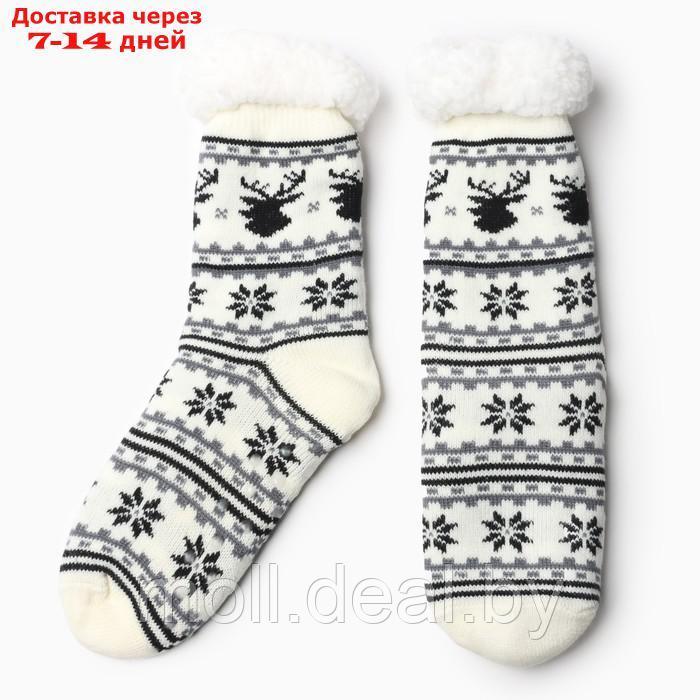 Носки женские с мехом внутри "Снежинки с оленем", цвет белый, размер 36-40 - фото 1 - id-p220739346