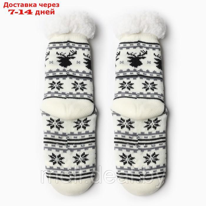 Носки женские с мехом внутри "Снежинки с оленем", цвет белый, размер 36-40 - фото 3 - id-p220739346