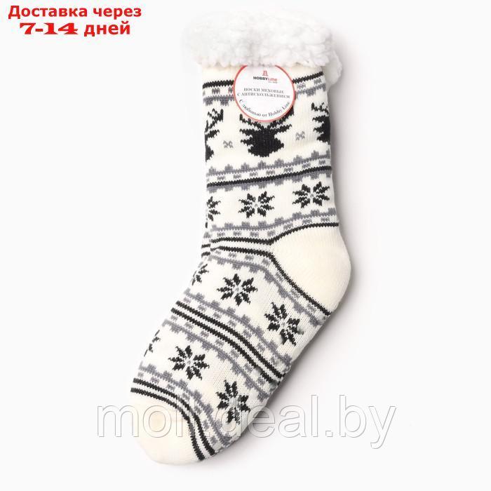 Носки женские с мехом внутри "Снежинки с оленем", цвет белый, размер 36-40 - фото 4 - id-p220739346