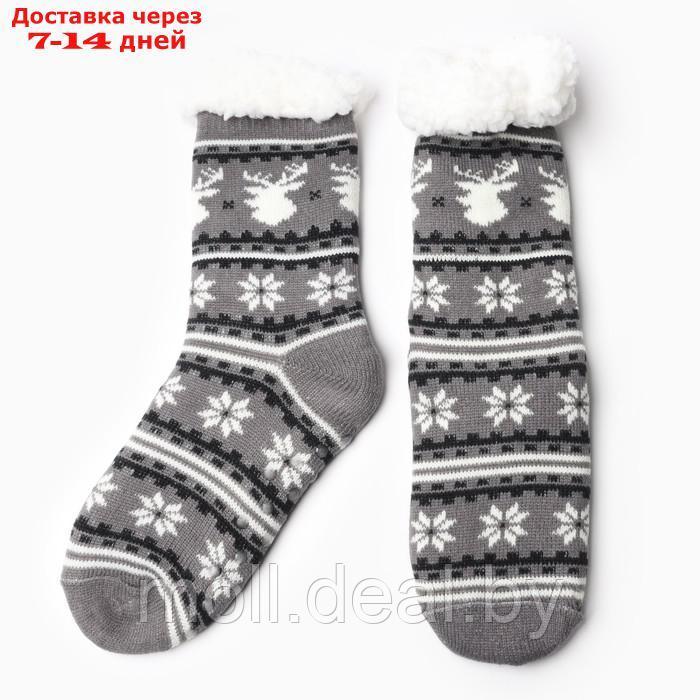 Носки женские с мехом "Снежинки с оленем", цвет серый, размер 36-40 - фото 1 - id-p220739348