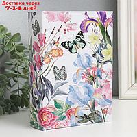 Шкатулка-книга дерево, кожзам "Цветочный сад с бабочками" 4,5х13х18 см