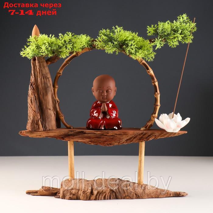 Сувенир дерево, фарфор "Маленький Будда в красном" с подставкой для благовонии 35х35х9,5 см - фото 1 - id-p220743334