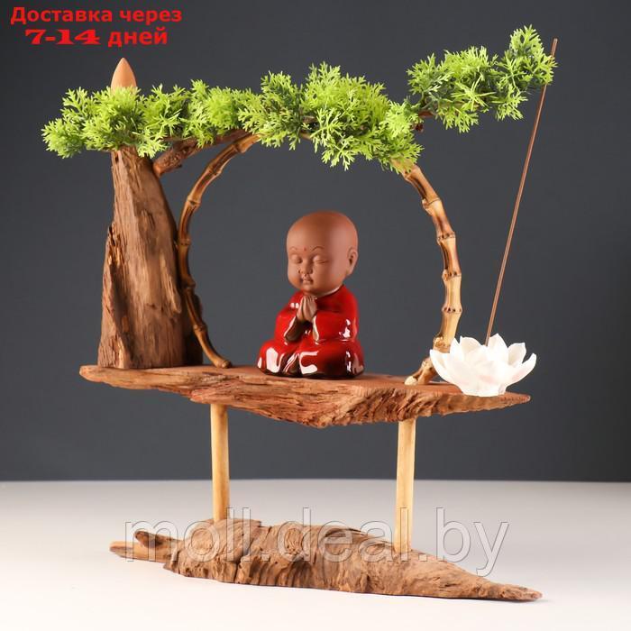 Сувенир дерево, фарфор "Маленький Будда в красном" с подставкой для благовонии 35х35х9,5 см - фото 4 - id-p220743334