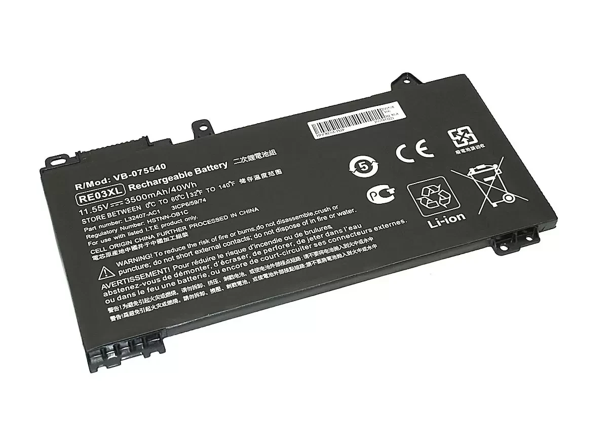 Аккумулятор (батарея) для ноутбука HP ProBook 430 G6 (RE03-3S1P) 11.55В 3500мАч, черный (OEM) - фото 1 - id-p220758238