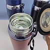 УЦЕНКА  Термос вакуумный 1000 мл. Vacuum Cup из нержавеющей стали с ситечком и ремешком Серебро, фото 4