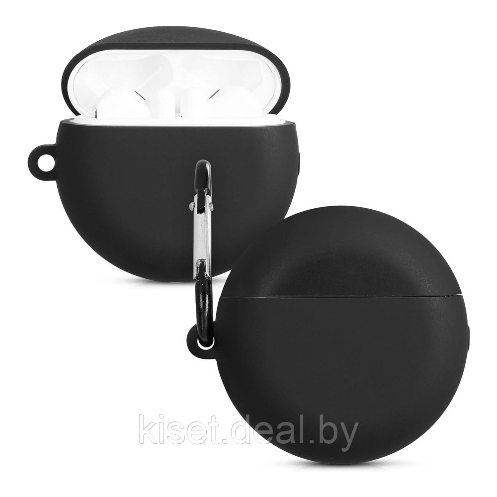 Силиконовый чехол KST Pods для наушников Huawei FreeBuds 3 черный с карабином - фото 1 - id-p220757510