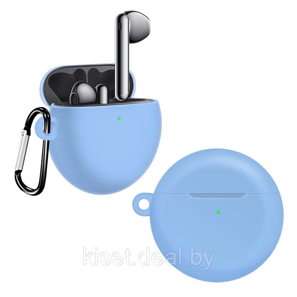 Силиконовый чехол KST Pods для наушников Huawei FreeBuds 3 голубой с карабином - фото 1 - id-p220757514