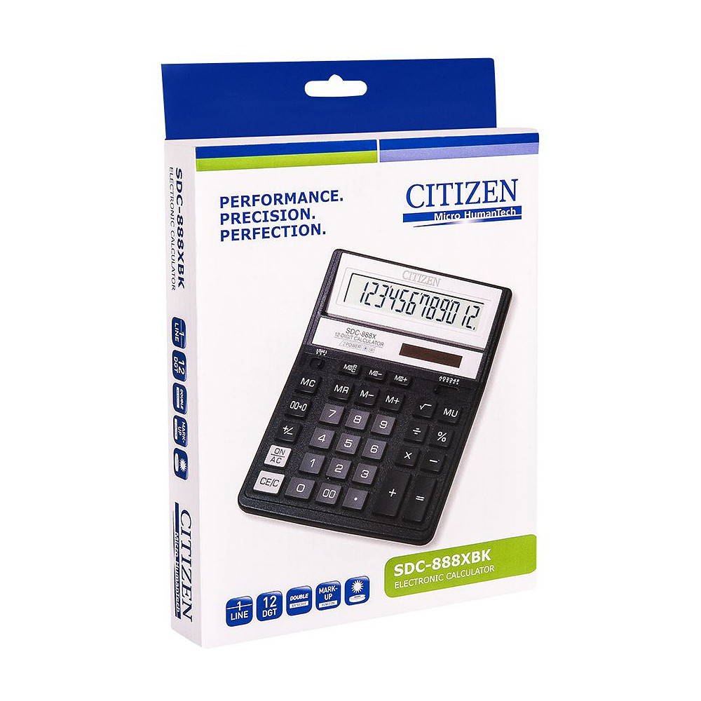 Калькулятор настольный Citizen "SDC-888XBK WB", 12-разрядный, черный металлик - фото 2 - id-p1761326