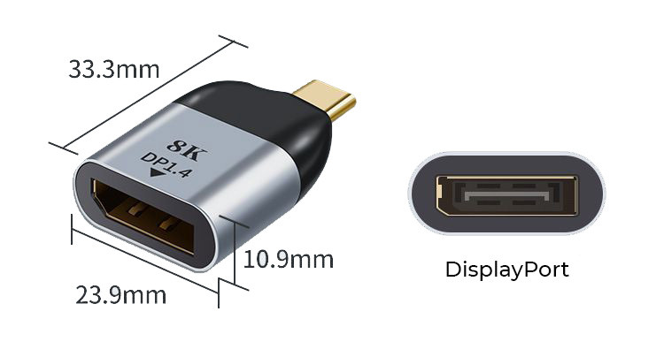 Адаптер - переходник USB3.1 Type-С - DisplayPort 8K, mini, серебро - фото 2 - id-p220764606
