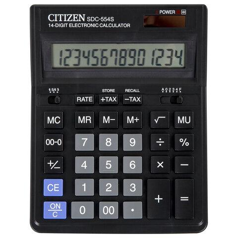 Калькулятор настольный CITIZEN SDC-554S (199x153 мм), 14 разрядов, двойное питание - фото 1 - id-p1761324