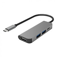 Адаптер - переходник - хаб USB3.1 Type-C на HDMI - USB3.1 Type-C - 2x USB3.0, серый