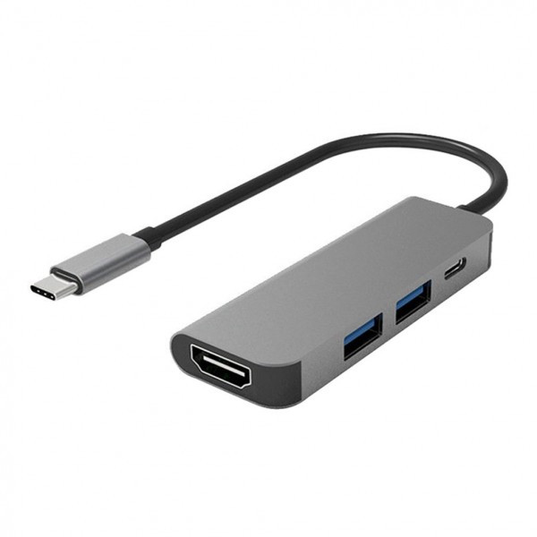 Адаптер - переходник - хаб USB3.1 Type-C на HDMI - USB3.1 Type-C - 2x USB3.0, серый - фото 1 - id-p220765156